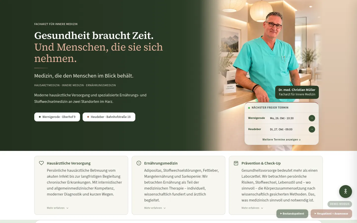 Startseite der Land-Harz-Praxis von Dr. med. Christian Müller